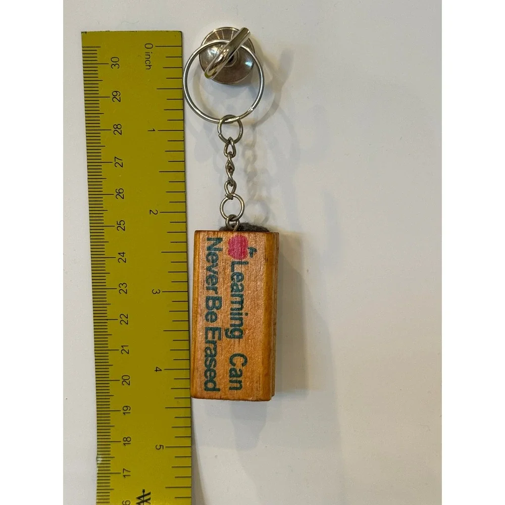 Vintage Wooden Eraser Keychain Learning Can Never Be Erased Teacher Apple Gift
